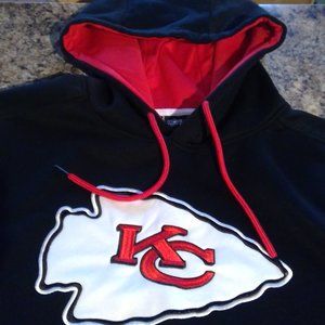 KC Chiefs NFL Hoodie Mens XLarge Black/Red & White Stripes/Red Mesh Hood Inside